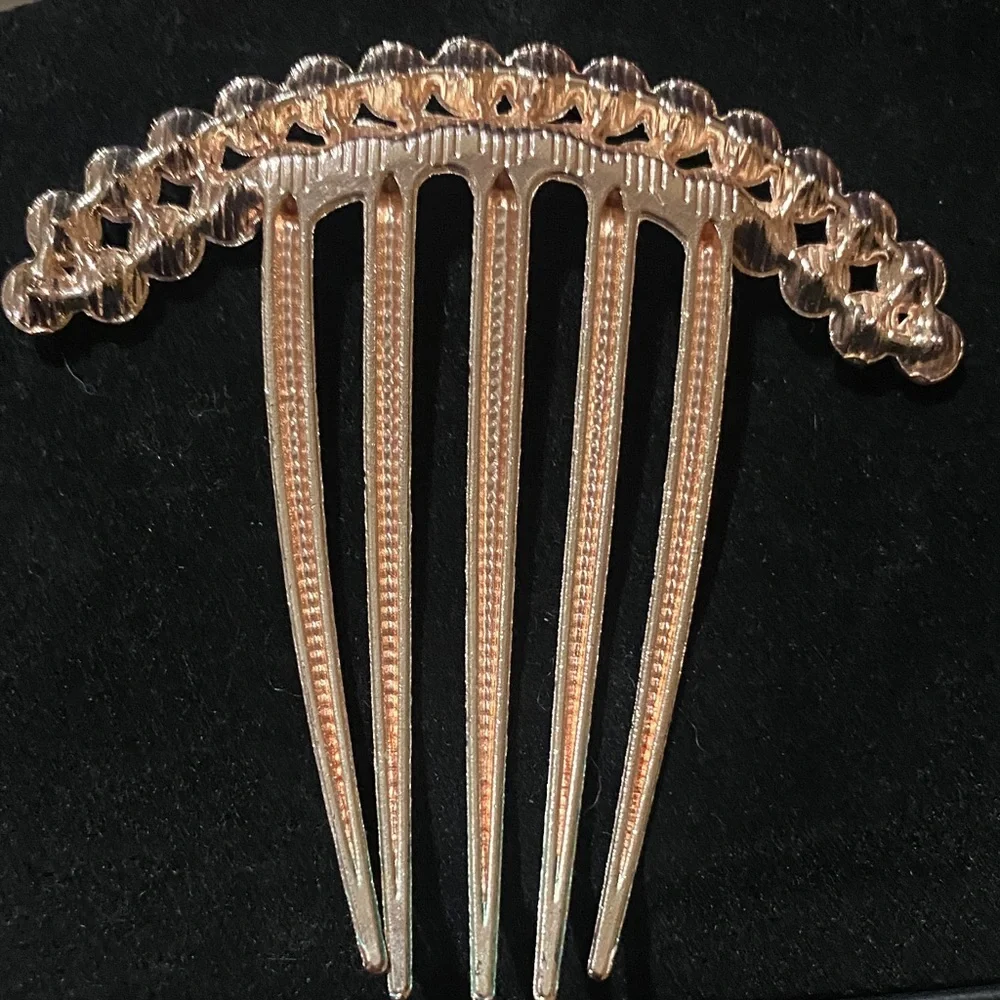 Faux Pearl & Crystal Rose Gold Metal Hair Comb - Women Accessories